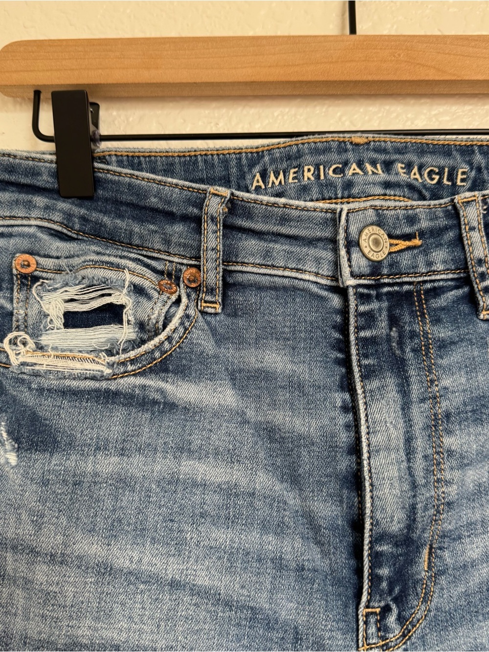 AE American Eagle Distressed Super High Rise Flare Jeans - Picture 5 of 8